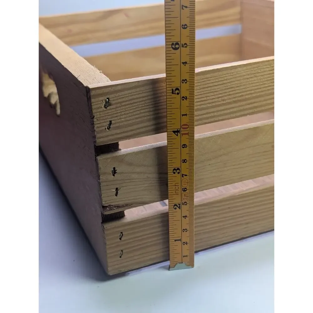 Rustic Wooden Storage Crate Box Slatted Sides Cutout Handles 12